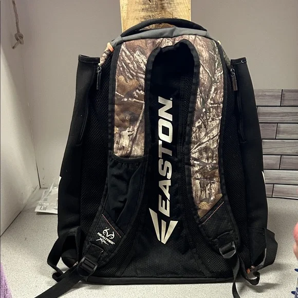 Easton Double Bat Bag/EquipmentCamouflage Black Backpack Orange Accents - Picture 2 of 12